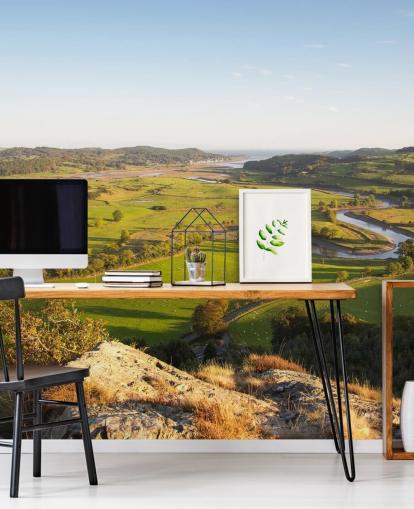 Sunset in Green Countryside Landscape Mural