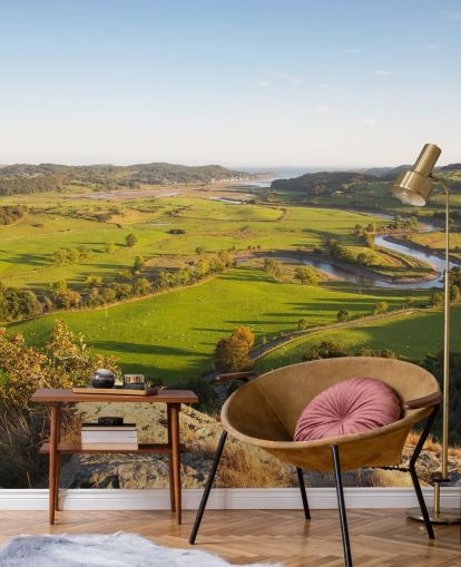 Sunset in Green Countryside Landscape Mural