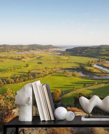 Sunset in Green Countryside Landscape Mural