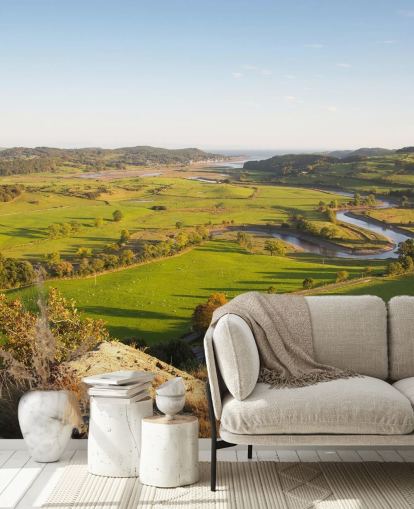 Sunset in Green Countryside Landscape Mural