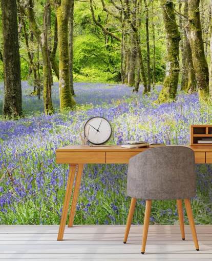 blue and green custom forest wallpaper mural called Into the Blue by Phil McMenemy for living rooms blue and green custom forest wallpaper mural called Into the Blue by Phil McMenemy for living rooms