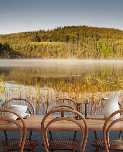 Gräsbevuxen sjö väggmålning