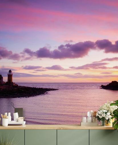 Décoration murale coucher de soleil rose sur la côte