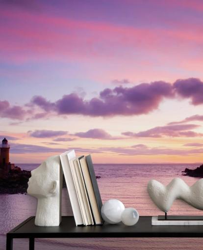 Décoration murale coucher de soleil rose sur la côte