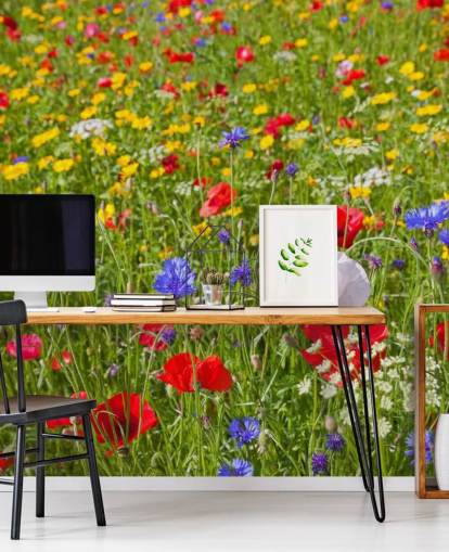 Kleurrijke weide bloemen behang