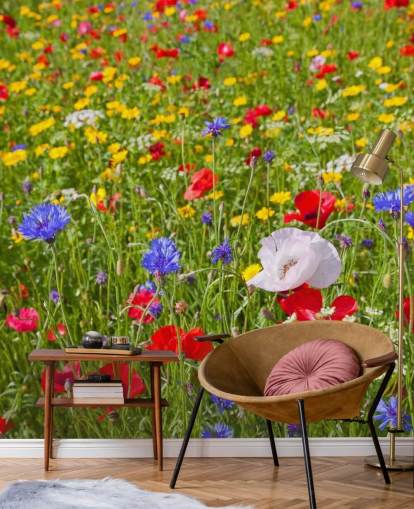Kleurrijke weide bloemen behang