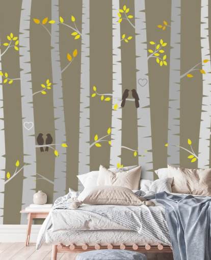 Décoration murale tourtereaux dans une forêt