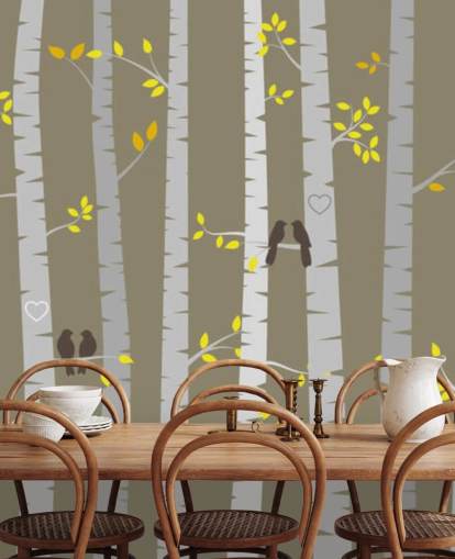 Love Birds in een muurschildering van het bos