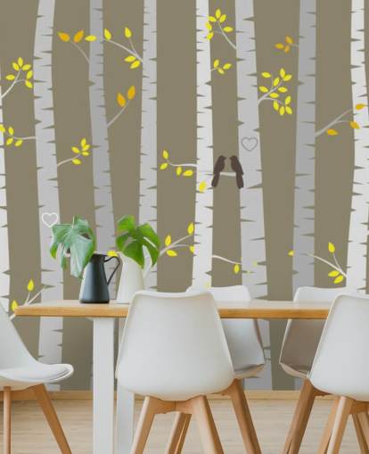 Decorazione murale con uccelli innamorati in una foresta Decorazione murale con uccelli innamorati in una foresta