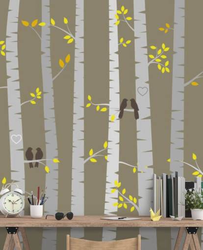 Rakasta lintuja metsän seinämaalauksessa Rakasta lintuja metsän seinämaalauksessa