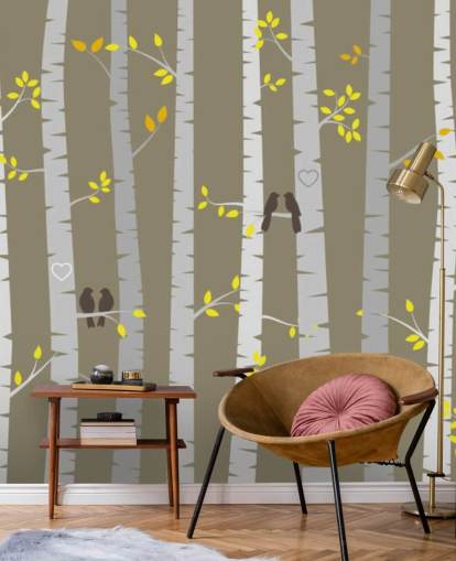 Love Birds in a Forest Wall Mural Love Birds in a Forest Wall Mural