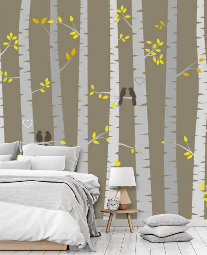 Décoration murale tourtereaux dans une forêt