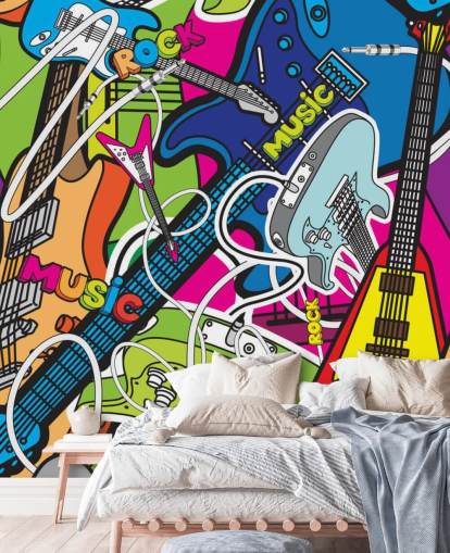 colorful graffiti wallpaper mural called Colorful Music for schools and children's bedrooms