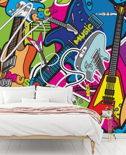 färgglad graffiti tapet väggmålning kallad Färgglad musik för skolor och barns sovrum