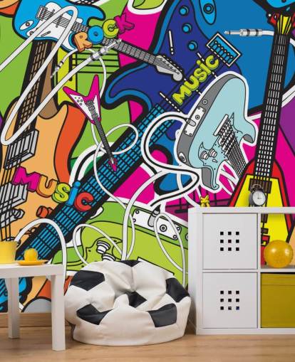 colourful graffiti wallpaper mural called Colourful Music for schools and children's bedrooms
