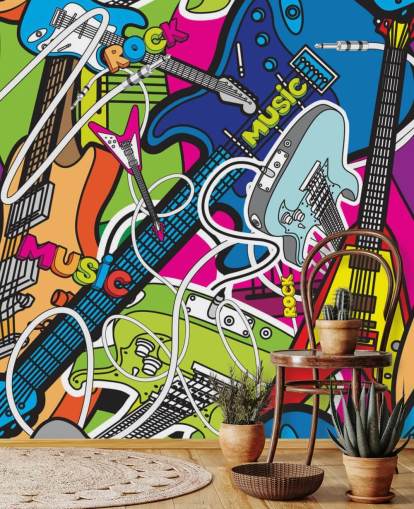 värikäs graffiti-taustakuvamaalaus nimeltä Värikäs musiikki kouluihin ja lasten makuuhuoneisiin värikäs graffiti-taustakuvamaalaus nimeltä Värikäs musiikki kouluihin ja lasten makuuhuoneisiin