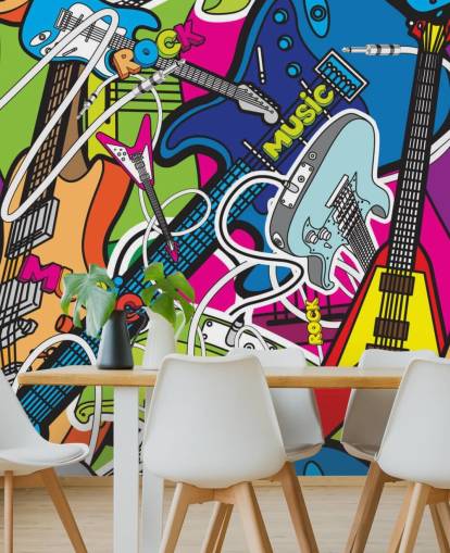 colorful graffiti wallpaper mural called Colorful Music for schools and children's bedrooms