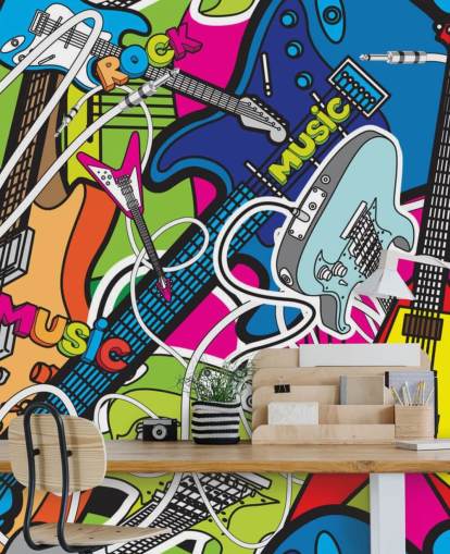 colorful graffiti wallpaper mural called Colorful Music for schools and children's bedrooms