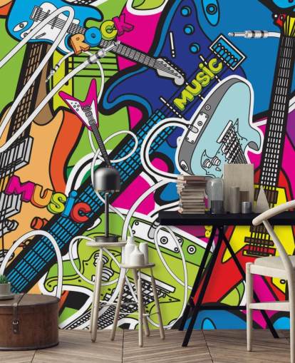 colorful graffiti wallpaper mural called Colorful Music for schools and children's bedrooms