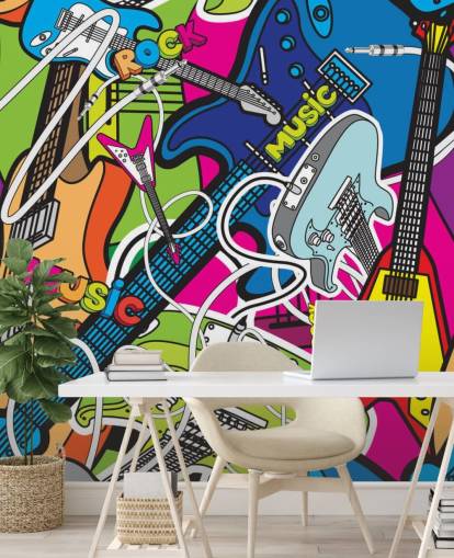 colorful graffiti wallpaper mural called Colorful Music for schools and children's bedrooms