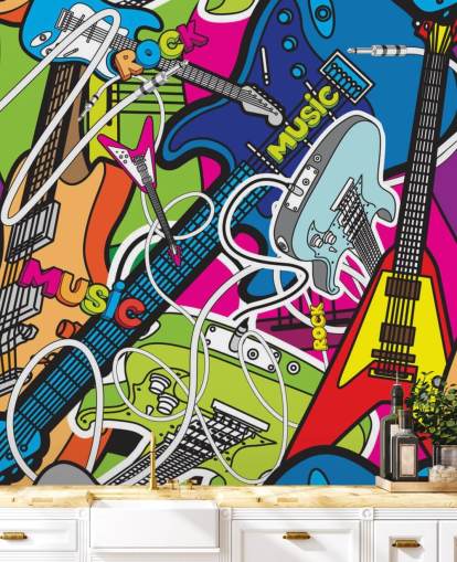 colourful graffiti wallpaper mural called Colourful Music for schools and children's bedrooms