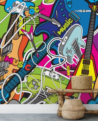 colorful graffiti wallpaper mural called Colorful Music for schools and children's bedrooms