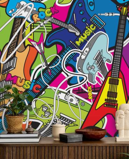 colorful graffiti wallpaper mural called Colorful Music for schools and children's bedrooms