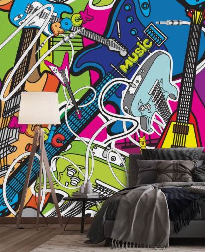 värikäs graffiti-taustakuvamaalaus nimeltä Värikäs musiikki kouluihin ja lasten makuuhuoneisiin värikäs graffiti-taustakuvamaalaus nimeltä Värikäs musiikki kouluihin ja lasten makuuhuoneisiin