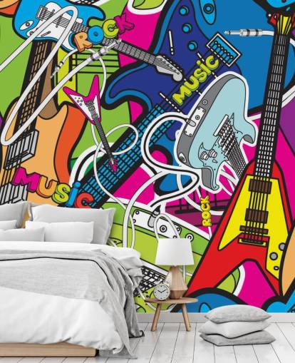 colorful graffiti wallpaper mural called Colorful Music for schools and children's bedrooms