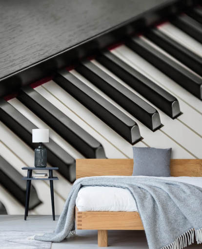 carta da parati murale con tasti di pianoforte in bianco e nero chiamato Piano Keys per scuole, locali e sale prove