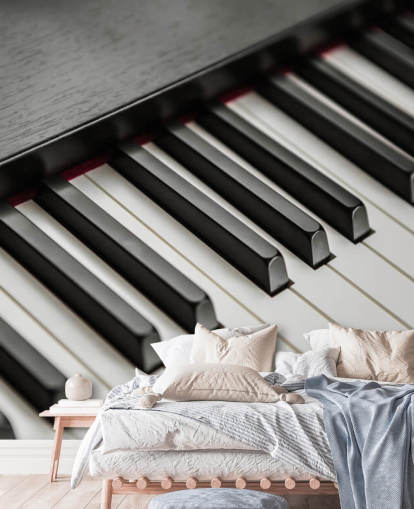 Fototapete mit Klaviertasten in Schwarz und Weiß mit dem Titel Piano Keys für Schulen, Veranstaltungsorte und Proberäume