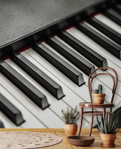 carta da parati murale con tasti di pianoforte in bianco e nero chiamato Piano Keys per scuole, locali e sale prove