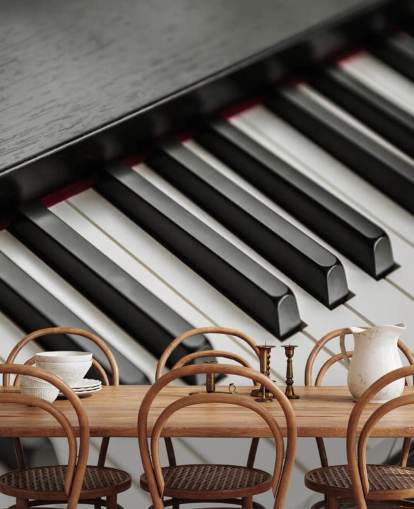 Fototapete mit Klaviertasten in Schwarz und Weiß mit dem Titel Piano Keys für Schulen, Veranstaltungsorte und Proberäume