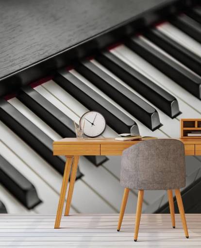 mural de papel de parede de teclas de piano em preto e branco chamado Piano Keys para escolas, locais e espaços de ensaio