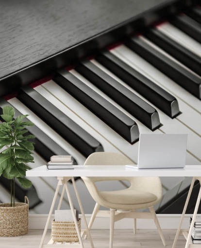 mustavalkoinen pianonäppäinten taustakuvamaalaus nimeltä Piano Keys kouluihin, tapahtumapaikkoihin ja harjoitustiloihin