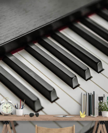 mural de papel pintado de teclas de piano en blanco y negro llamado Piano Keys para escuelas, locales y espacios de ensayo