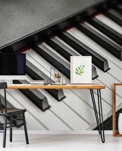 mural de papel pintado de teclas de piano en blanco y negro llamado Piano Keys para escuelas, locales y espacios de ensayo