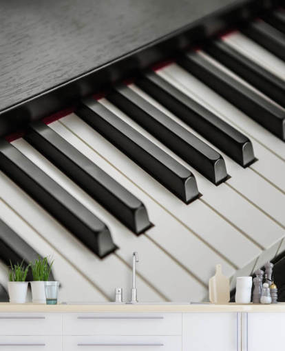 mural de papel pintado de teclas de piano en blanco y negro llamado Piano Keys para escuelas, locales y espacios de ensayo