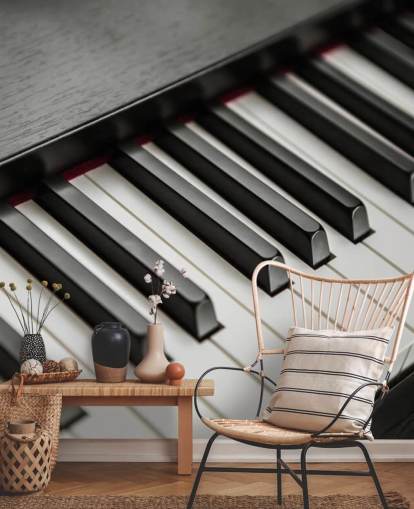 mural de papel de parede de teclas de piano em preto e branco chamado Piano Keys para escolas, locais e espaços de ensaio