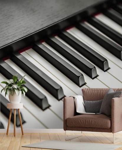 mustavalkoinen pianonäppäinten taustakuvamaalaus nimeltä Piano Keys kouluihin, tapahtumapaikkoihin ja harjoitustiloihin