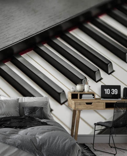 mural de papel de parede de teclas de piano em preto e branco chamado Piano Keys para escolas, locais e espaços de ensaio