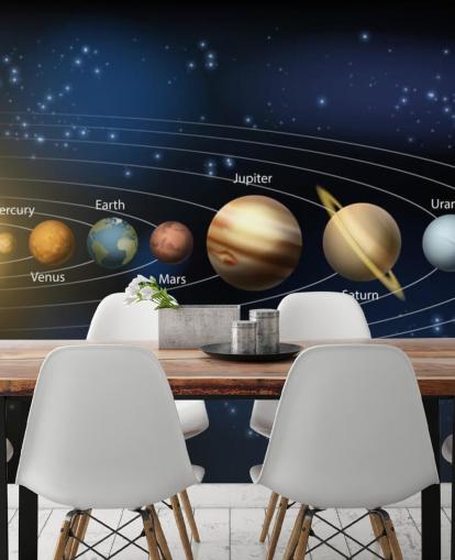 dark solar system wallpaper mural called Sun and Planets of the Solar System at Wallsauce for schools 