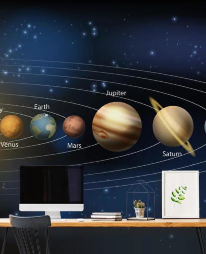 mörkt solsystem tapetväggmålning som heter Sun and Planets of the Solar System på Wallsauce för skolor mörkt solsystem tapetväggmålning som heter Sun and Planets of the Solar System på Wallsauce för skolor