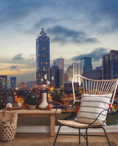 mural de papel pintado nocturno en Atlanta, Georgia llamado Ciudad de Atlanta para hogares, oficinas y negocios