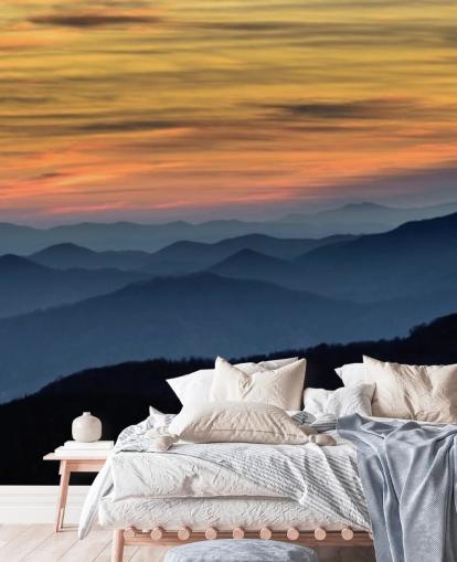 Tapeten-Wandbild mit dem Titel Layers of the Blue Ridge Mountains bei Sonnenuntergang, für Wohnzimmer, Heimbüro und Schlafzimmer