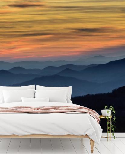mural de papel pintado de montaña al atardecer llamado Layers of the Blue Ridge Mountains para salas de estar, oficinas en casa y dormitorios