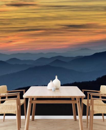 mural de papel pintado de montaña al atardecer llamado Layers of the Blue Ridge Mountains para salas de estar, oficinas en casa y dormitorios
