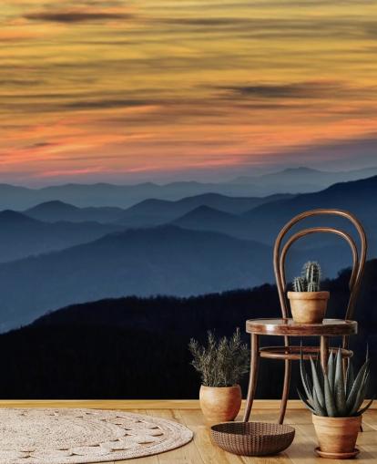 carta da parati murale Sunset Mountain chiamata Layers of the Blue Ridge Mountains per salotti, uffici domestici e camere da letto carta da parati murale Sunset Mountain chiamata Layers of the Blue Ridge Mountains per salotti, uffici domestici e camere da letto