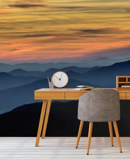mural de papel pintado de montaña al atardecer llamado Layers of the Blue Ridge Mountains para salas de estar, oficinas en casa y dormitorios