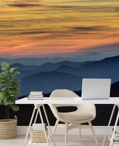 carta da parati murale Sunset Mountain chiamata Layers of the Blue Ridge Mountains per salotti, uffici domestici e camere da letto